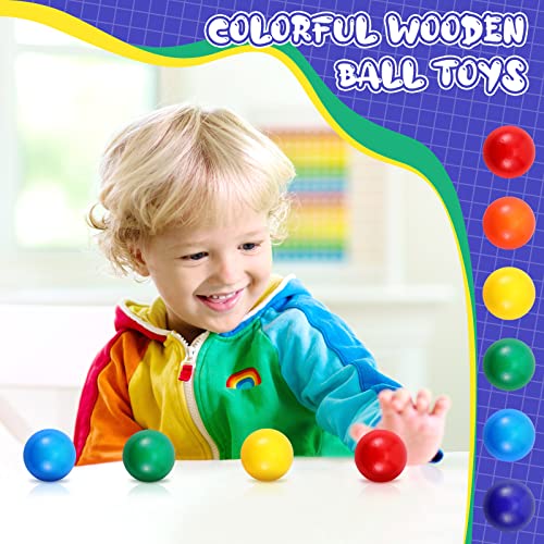 Image of Bucherry 12 Pcs Montessori Wooden Balls 1.8 Inch Wooden Replacement Ball Educational Counting Toys Preschool Learning Material and Stacker Matching (Mixed Color)