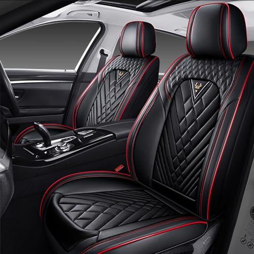 Image of Car Seat Covers Front Seats for Subaru Legacy 2000-2026, Waterproof Nappa Leather Car Seat Cover, Full Coverage Car Seat Covers Sets(2 Seats /Black Red)