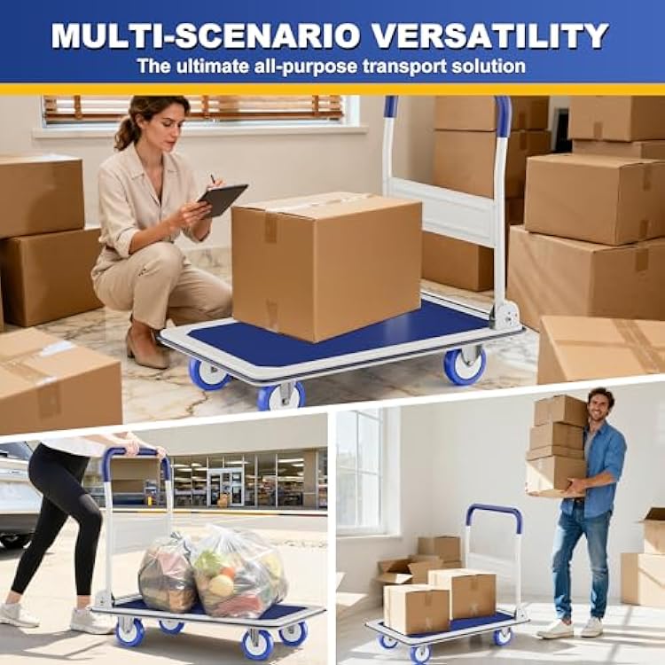 Foldable Push Cart Dolly | 330 lbs. Capacity | Heavy Duty Moving Platform Hand Truck with Swivel Wheels | Small Flatbed Cart | Space Saving Push Handle-b3