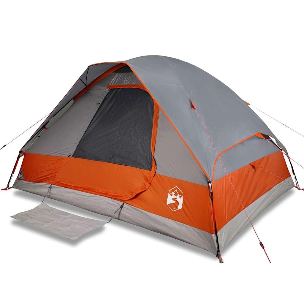 Tente de Camping Dôme 6 Personnes, Tente Familiale en Polyester 185T, Arceaux en Fibre de Verre, Sac de Transport, pour Camping et Randonnée en Famille, Gris et Orange