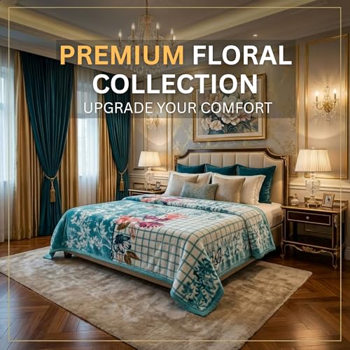 Image of Signature Exclusive Chanakya Supersoft Luxury Heavy Winter Double Ply Double Bed Mink Blanket - 4.5 kg | 100% Polyester | 2.10 m x 2.40 m | Royal Luxe Comfort for Extreme Cold (Ocean Petals)