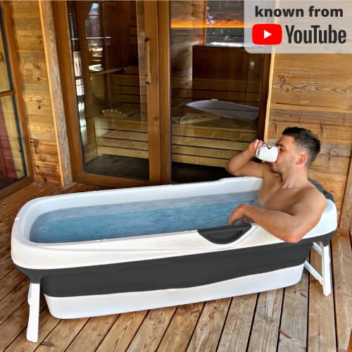 BATH BOB Foldable Bathtub for Adults | XXL 62″ Plastic Collapsible Folding Soaking Reservoir | Ice Bath Tub for Athletes Cold Plunge | Portable Hot Tub with Pillow Cushion and Lid Cover (Black) BATH BOB Foldable Bathtub for Adults | XXL 62″ Plastic Collapsible Folding Soaking Reservoir | Ice Bath Tub for Athletes Cold Plunge | Portable Hot Tub with Pillow Cushion and Lid Cover (Black)