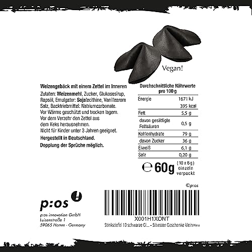 Stinkstiefel 10 schwarze Glückskekse - Made in Germany - Schwarzer Humor mit fiesen Sprüchen - Mitbringsel - Geburtstag – Silvester Geschenke klein