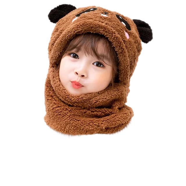 Image of TopiBaaz Cute Panda Cartoon Monkey Cap for Boys and Girls (Pack of 1) | Age - 6 Years to 12 Years |Free Size | Plush Wool | Winter Cap | Neck Scarf