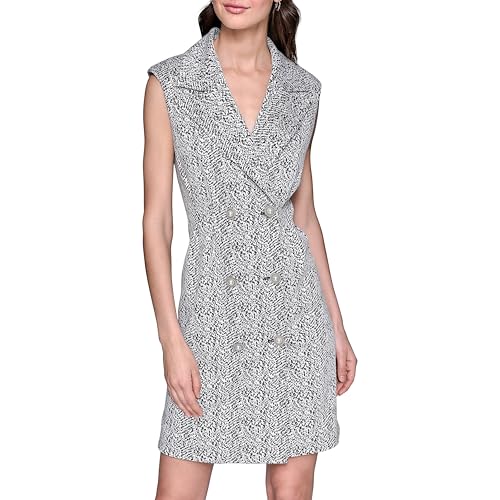 karl lagerfeld paris women's jacquard a-line dress KARL LAGERFELD Paris Women's Abstract Jacquard Collared Sleeveless Blazer  Dress, Black/Soft White, 2 at Amazon Women's Clothing store