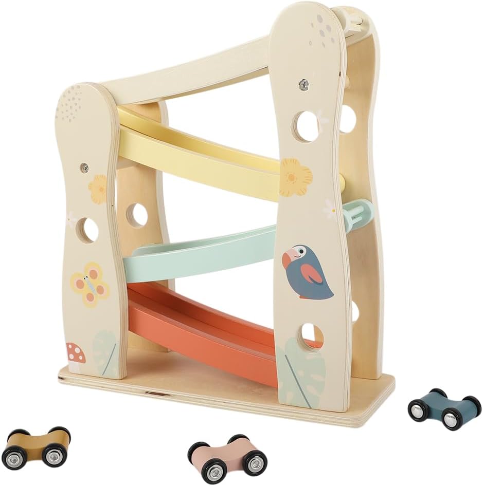 Freniland Wooden Car Ramp Toy with Cars, Toddler Race Track Set, Montessori Toys for 1-3 Year Old Boys Girls, Car Toys for Toddlers Age 18+ Months