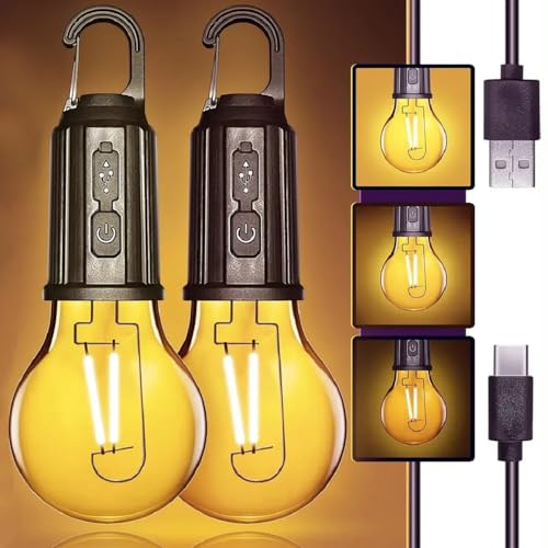 Daesyn Deal Rechargeable LED Camping Light - Waterproof Hanging Tent Lamp with USB Cable & 3 Light Modes for Hiking, Emergency, Camping & Car Repair - Pack of 1, Black