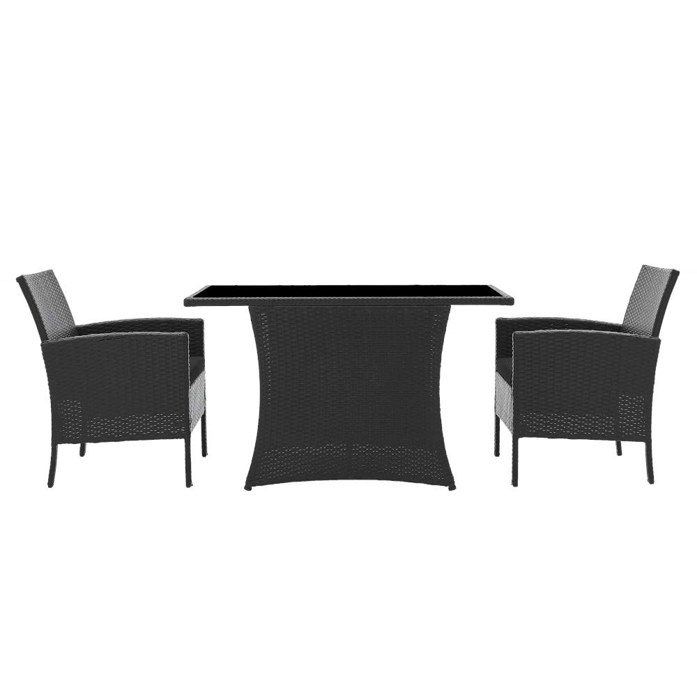 10020012 - Set di mobili da giardino, 3 pezzi, in polyrattan con cuscini per sedie, per interni ed esterni