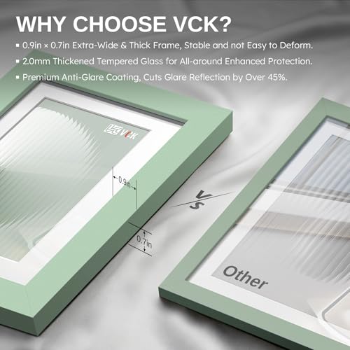 Image of VCK 5x7 Picture Frame 2 Pack, Green Wood, 4x6 Mat, Glass, for Photo Print