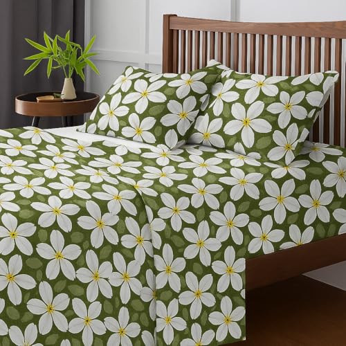 Image of White Flower Double Bed Sheet Set - 100% Cotton, 144 TC Flat Chadar with 2 Pillow Covers - Soft, Breathable & Durable Bedsheet - 90x100 Inch