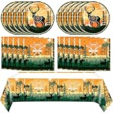 41 PCS Hunting Birthday Party Decorations Hunting Theme Deer Birthday Party Decorations Plates Napkins Tablecloth Set for Family Picnic Retirement Outdoor Tournament Events
