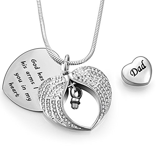 God has you in his arms with Angel Wing Diamond Cremation Jewelry Keepsake Memorial Urn Necklace(Dad) - Thumbnail 5