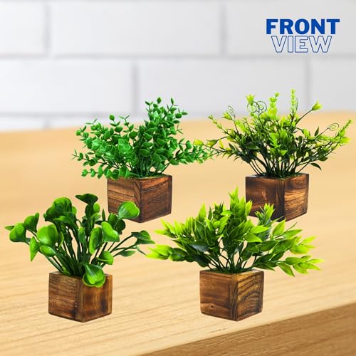 Image of Decorebugs Artificial Potted Plants in Wooden Pot (4 Pack) Eucalyptus Plants Small Plants for Home Decor | Office Decor |DB-8148