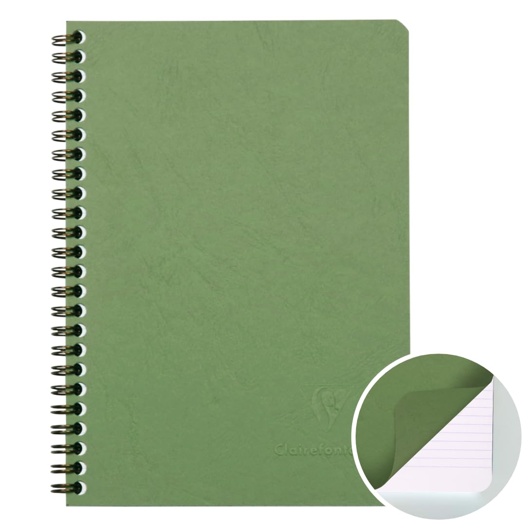 Clairefontaine 785363C - Collectie Age Bag Een Spiraalschrift Groen - A5 14,8x21 cm - 100 Gelijnde Pagina's - Wit Papier 90 g - Glanzende Kartonnen Cover met Leerachtige Korrel