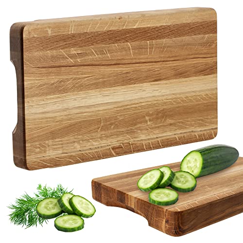 KADAX Planche à découper en bois, planche de cuisine, 4 cm d'épaisseur, en bois naturel, planche à hacher en chêne massif, planche de service pour collations, fromage, fruits (30 x 50 cm)