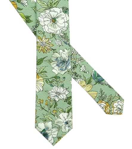 Image of BELLUNO Men's Cotton Floral Skinny Tie, 2.5 inch Width, with Gift Box