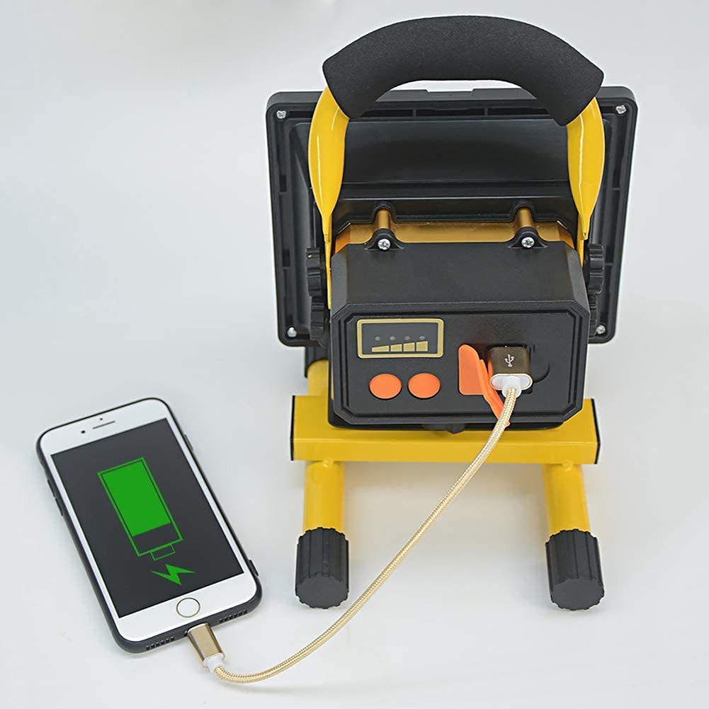 Lampa robocza LED Cordless, Flood Light Portable, 900W 9000LM Akumulatorowa ręczna lampa robocza, Solar Charging Portable Flood Lights Wodoodporne, 4 tryby ściemniania, Wbudowany akumulator B