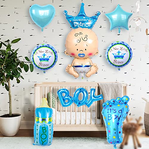 Maigendoo Baby Boy Balloons Set Boy Shape Aluminum Foil Balloon Teat Bottle Helium Balloon Crown Heart Star Foot Mylar Balloons Welcome Baby Kit For Baby Shower Theme Birthday Party Decorations #TOP3