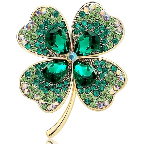 Four Leaf Clover Brooches for Women - Irish Brooch Pin Gifts Green Lucky Crystal Badge St Patricks Day Gift for Birthday Party Wedding Decoration