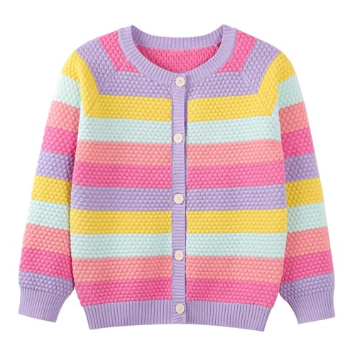 Danny D Girls Ombre Cardigan Kids Rainbow Sweater Striped Button Up Long Sleeves Knitwear Open Front Crew Neck Tops2