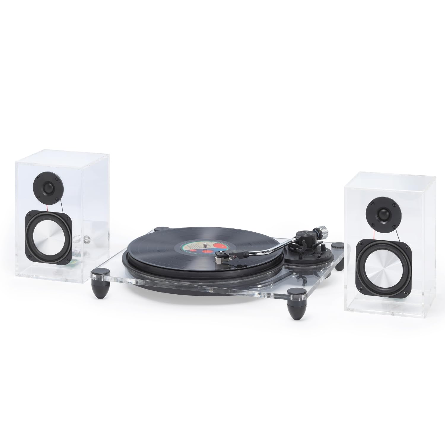 Soho Clear Acrylic Vinyl Record Player, with Wireless Speakers 2 speed turntable with Counter Weight & AT-3600L Cartridge