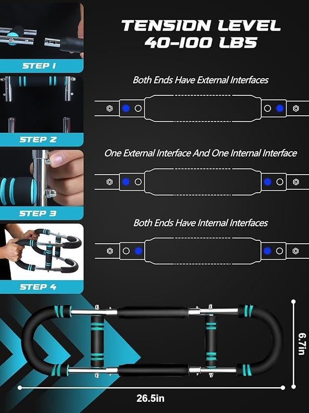 40-100 LBS Adjustable Power Twister Arm Trainer, Forearm Triceps Chest Enhanced Exercise Strengthener, Portable Detachable Spring Resistance Upper Body Fitness Machine for Home & Gym Workout Equipment