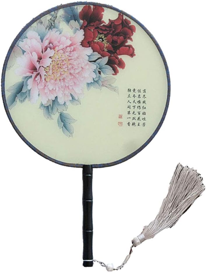 Seres Classic Round Fan,Wood Fan Rib&Semi-Transparent Silk Cloth,10+ Optional Patterns,Diameter 8.3in,团扇 (18.Lotus Blooms)