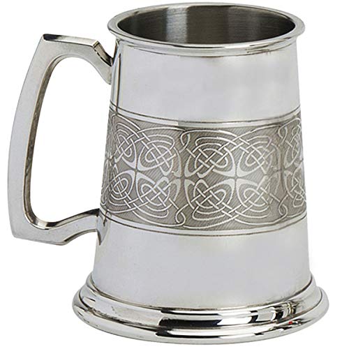 Jarra de peltre grabada con banda celta y mango decorado jarra metálica medieval 4