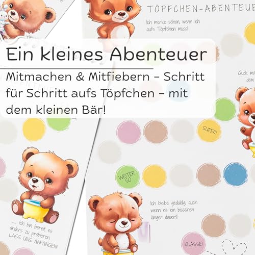 Töpfchen Training Belohnungstafel ab 2 Jahren – personalisierbarer Kalender & Plan mit Stickern, Elternratgeber & Haken – Toilettentraining Kinder, Trocken werden & Windelfrei System