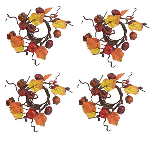 Harvest Pumpkin Leaves Vine Design Set of 4 Napkin Rings