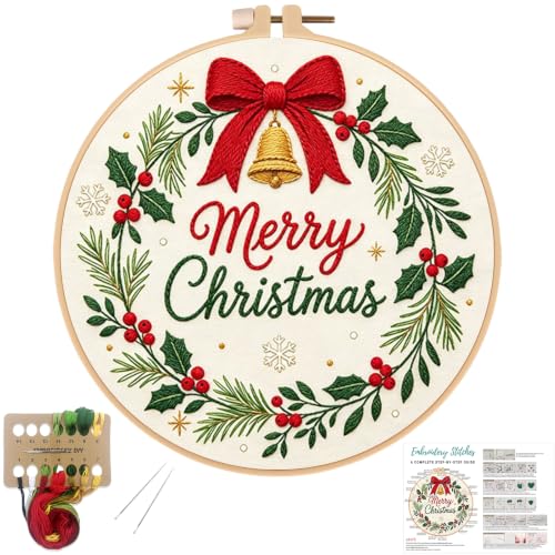Image of Louise Maelys Merry Christmas Wreath Embroidery Kit for Beginners Adults