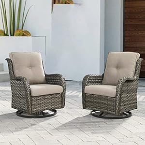 Patio Chairs Rocking Swivel Chair 2 Piece Wicker Rocker Chairs Set with High Back and Deep Seating for Outdoor Outside Deck Porch GardenMixed Grey WickerGrey Cushion