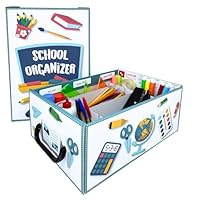 Lavatelli School Organizer, Kartonbox für Kinder Schulsachen. Schreibwaren & Kreativmaterial, 4 verstellbare Fächer + Stifthalter, für A4 Blätter, Stifte & Marker, 32x22,5x15 cm