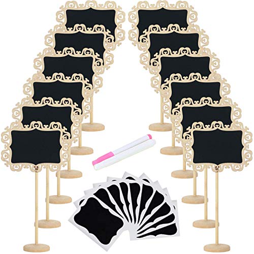 ATsense Mini Chalkboards Signs 12 Pack with Stand and Stickers, Message Board Signs, Wedding Party Table Numbers, Place Cards, Food Name Card, Decorative Sign