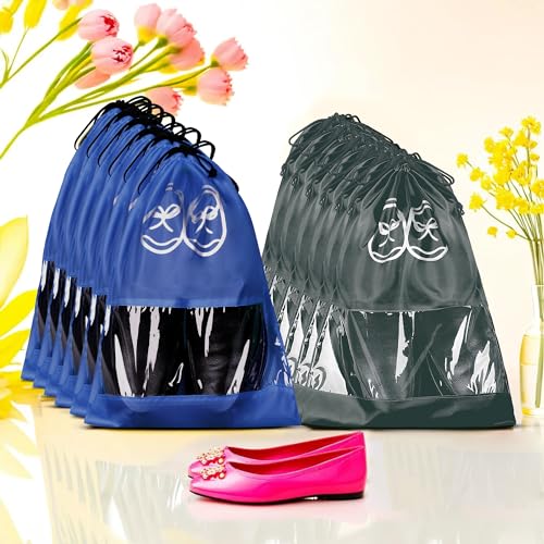 Image of Heart Home Pack of 12 Travel Shoe Organizer | Storage Bags | Travel Carrying Bag | Storage Organizers Set | Shoe Cover with Transparent Window | Shoe Dori Cover | Royal Blue & Gray
