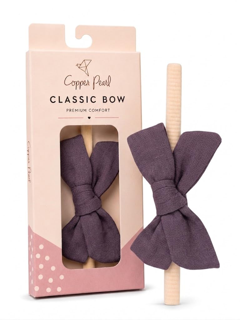 Copper Pearl Baby Bows Headbands for Baby Girls – Newborn Headband Bows, Infant Hair Bows for Baby Girl, Nylon Baby Girl Bows & Headbands, Plum