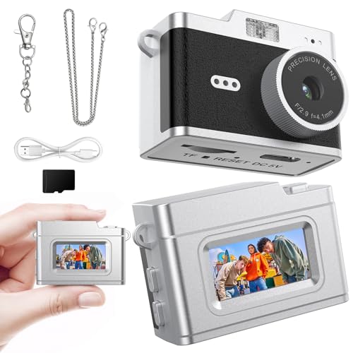 Mini Keychain Camera,Retro 1080P Pocket Camera 32GB Card Ultra-Portable Tiny Video Recorder 6 Filters Small Vintage Bag Charm Travel Study Camping Party Snap Collectible Gift Kids Teens Adult Beginner