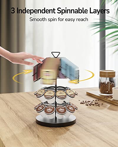 Ulg Coffee Pod & Tea Bag Organizer Carousel Stand, K Cup Holder, Organizes 20 K-Cups For Keurig And 60 Tea Bags - Coffee Bar Accessory For Kitchen Office, Countertop Or Coffee Station Storage, Black #TOP2