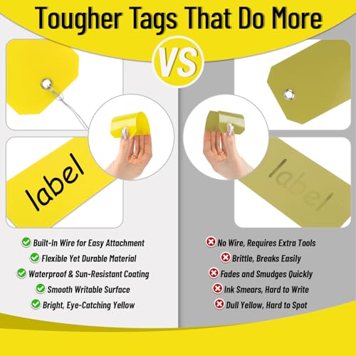 RAINFLOW Shipping Tags with Wire – Plastic Hang Shipping Tags for Labeling,Waterproof Blank Tags,Wire Labels with String,100 Pack,2.36 x 4.72 Inch for Inventory,Price Tags,Garage,Luggage Shipping Use - Thumbnail 5