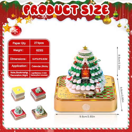 CLIUNT 3D Kalender 2026, 3D Abreißblock Tischkalender Notizblock mit Licht und Stifthalter, Schreibtisch 3D Memo Pad Papier, 3D-Notizblock, DIY Arbeitsplattendekoration (Weihnachtsbaum)