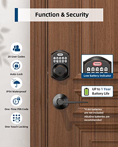 TEEHO TE001L Keyless Entry Door Lock with 2 Handles - Electronic Keypad Deadbolt with Door Lever, Front Door Handle Sets, Auto Lock, Easy Installation, Oil Rubbed Bronze - image 5