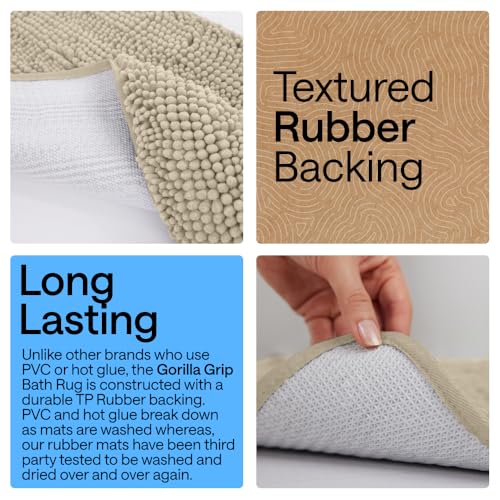 Image of GORILLA GRIP Bath Rug Mat 60x24, Thick Soft Absorbent Chenille, Quick Dry Microfiber Mats, Rubber Backing Machine Washable Shower Floor Rugs, Bathmat Runner, Bathroom Home Decor Accessories, Sand