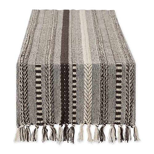 DII Farmhouse Braided Stripe Table Runner Collection, 15x72 (15x77, Fringe Included), Dark Brown, 15x72" (15x77", Fringe Included)