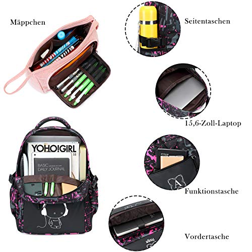 Asge Schulrucksack Mädchen Teenager Rucksack Maedchen Coole Schule Daypacks Kinder Reflektierender Schultasche Damen Outdoor Camping Groß Schulranzen Wasserdicht Ranzen Federmäppchen Set