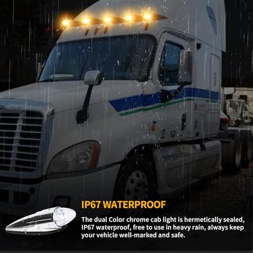 JZYZQBX 1PC 21 LED Dual Color Chrome Cab Marker Light, Torpedo Cab Marker Roof Running Top Lights, Replacement for Heavy Duty Trucks Kenworth Freightliner Peterbilt International Mack, Amber/Blue by JZYZQBX - Used condition - Image 4