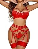 Avidlove Red Lingerie Sexy Set Strappy Lingerie Set with Garter Belt Women Push Up Lingerie Naughty (Red, XL)