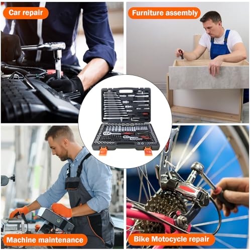 Pamatio 1/4" 1/2" 3/8" Drive Socket Set with Bits 216 Piece, Quick Release Ratchet Wrench Spanner Set - CR-V - Socket Set and Tool Set for Household DIY, Car Repair - Image 8
