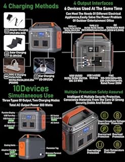 Rexhan 300W Portable Power Station, LiFePO4 Battery, Mobile Battery Power, Solar Generator, Emergency Outdoor Power, 50W Solar Panel, 2025 Version, 240V AC Outlet, RVs, Camping, Outdoor, USB-C (300W)