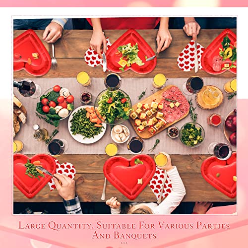 100 Set Valentine's Day Red Heart Love Napkins Heart Shaped Paper Plates, 6.5 X 6.5 Inch Beverage Napkins 10.6 X 9.8 Inch Disposable Party Plates For Wedding Anniversary Cocktail Dinner Luncheon #TOP6