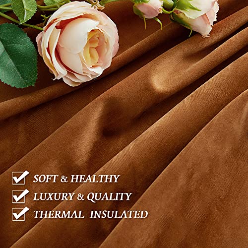 Image of RYB HOME Burnt Orange Fall Velvet Curtains for Living Room 90 inches Long | Thermal Insulated, Privacy UV Block, Noise Reducing, Energy Saving, Luxury Vintage Retro Window Decor, W 52 x L 90, 2 Panels